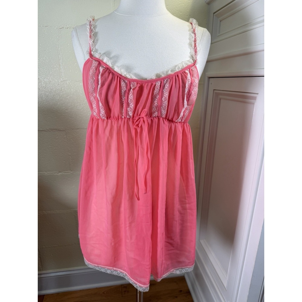 Victoria's Secret Pink Lace Babydoll Chemise Nightgown L Vintage Y2K